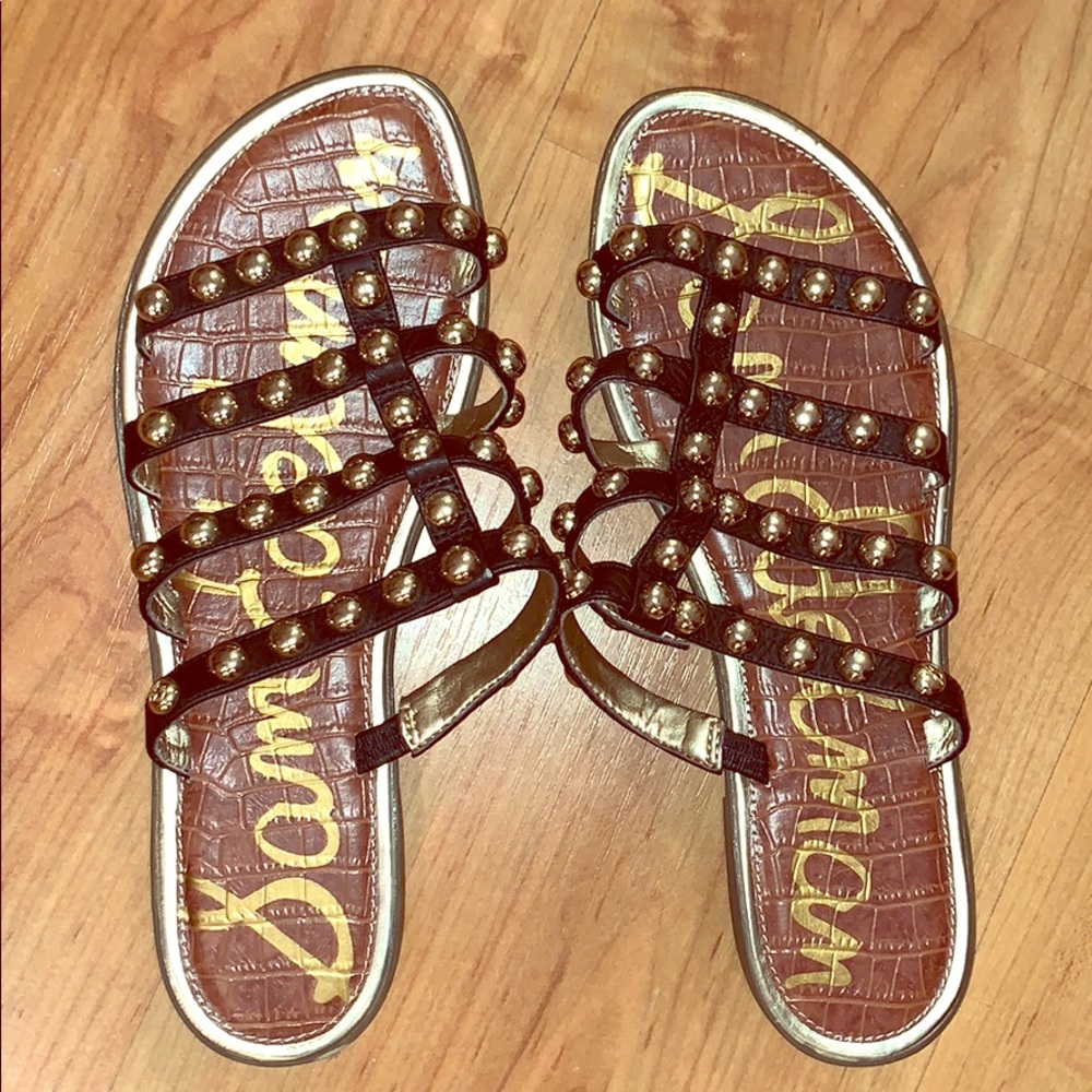 Sam Edelman black and gold sandals